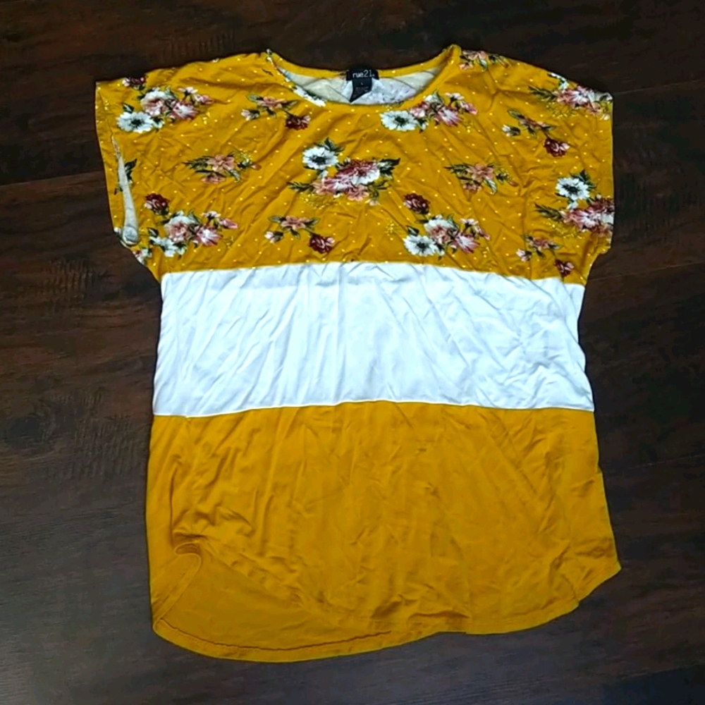 2/$3 Forever 21 Yellow Floral top w/ white stripe